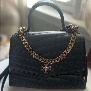 Tory Burch Black Quilted Shoulder Bag with Gold Chain